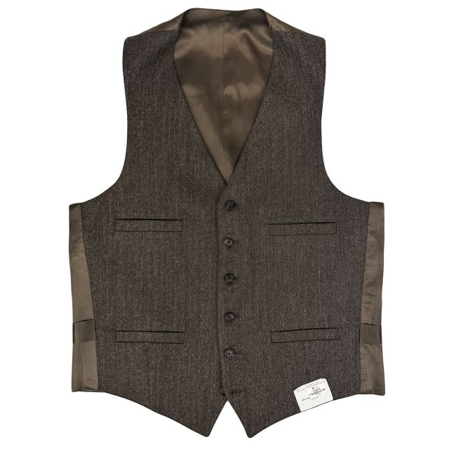New Old Stock Deansgate Wool Tweed Vest - Charcoal Brown Herringbone (30606)