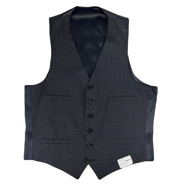 New Old Stock Deansgate Wool Vest - Charcoal Blue with Red Beaded Pinstripe
