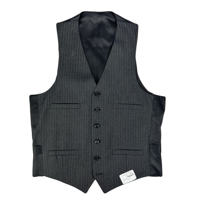 New Old Stock Deansgate Wool Vest - Charcoal with Red Beaded Pinstripe