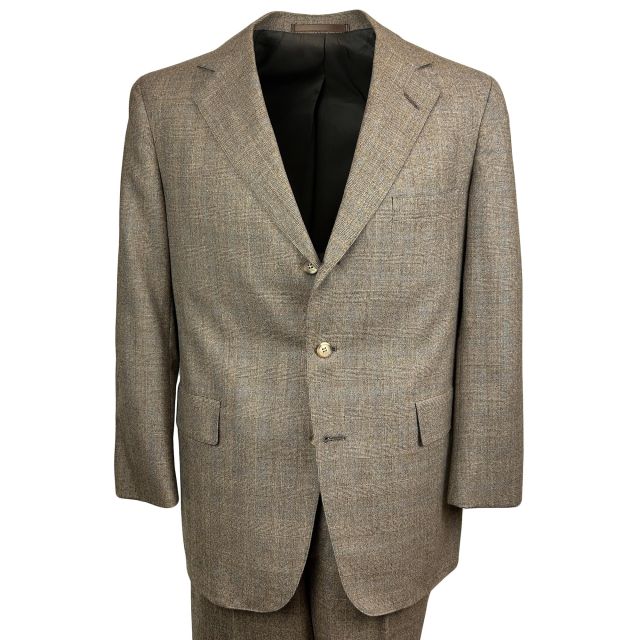 New Old Stock Freedberg Wool Flannel Suit - Brown Plaid with Blue (7783)