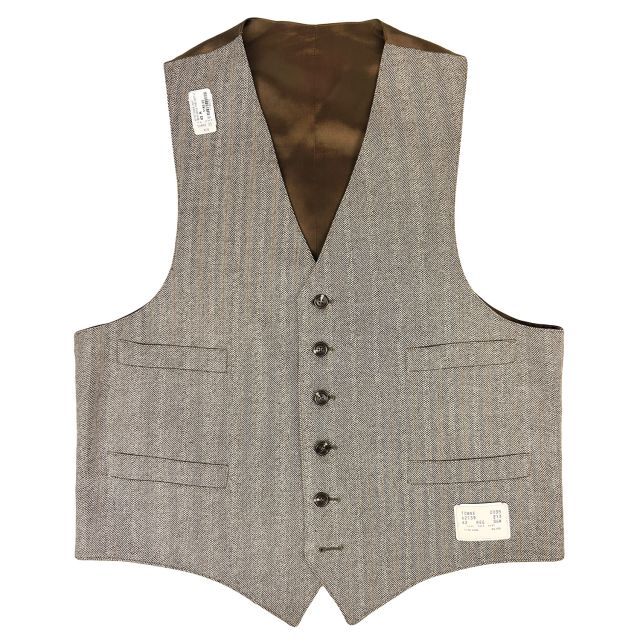 New Old Stock Gordon Co Tweed  Vest - Broken Herringbone - Brown with Sky & Orange and (62139)