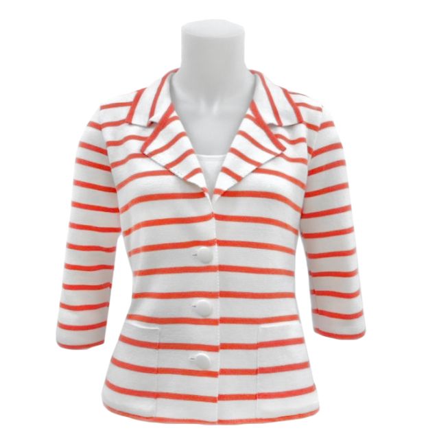 O'Connell's Women's Fitted Cotton Knit Jacket - Stripe - White & Orange (M6139)