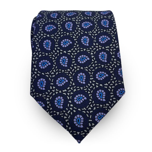 O'Connell's 36oz. Silk Necktie - Pines - Navy & Lilac (108405)