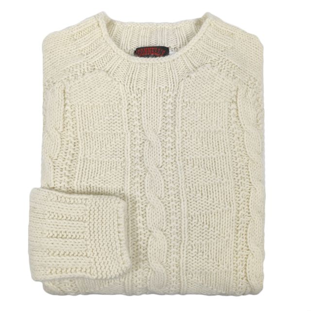O'Connell's Chunky Cabled Scottish Shetland Wool Sweater - Cream