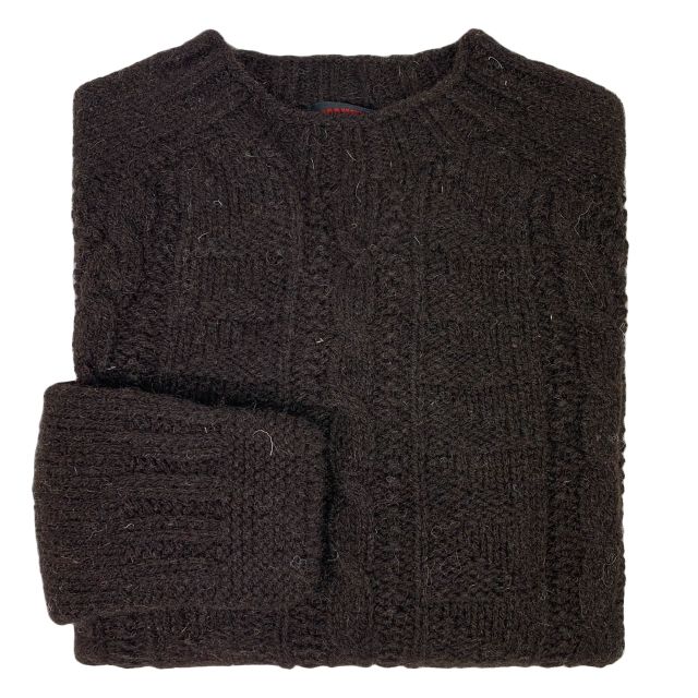 O'Connell's Chunky Cabled Scottish Shetland Wool Sweater - Welsh Black (Dark Brown)