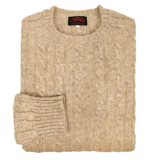 O'Connell's Scottish Shetland Wool Sweater - Cable Knit - Heathered Oat