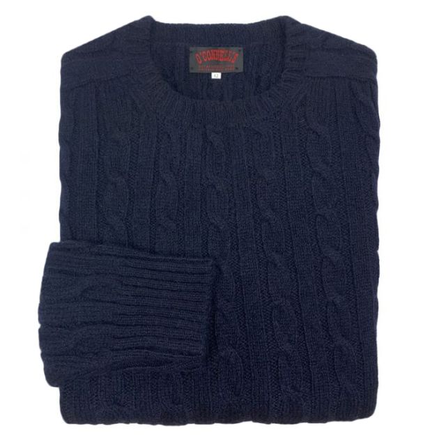 O'Connell's Scottish Shetland Wool Sweater - Cable Knit - Navy