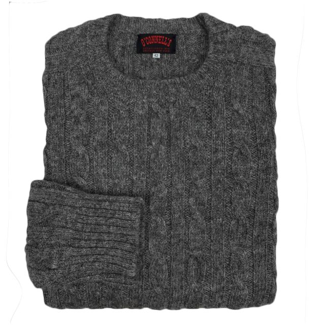 O'Connell's Scottish Shetland Wool Sweater - Cable Knit - Oxford Grey