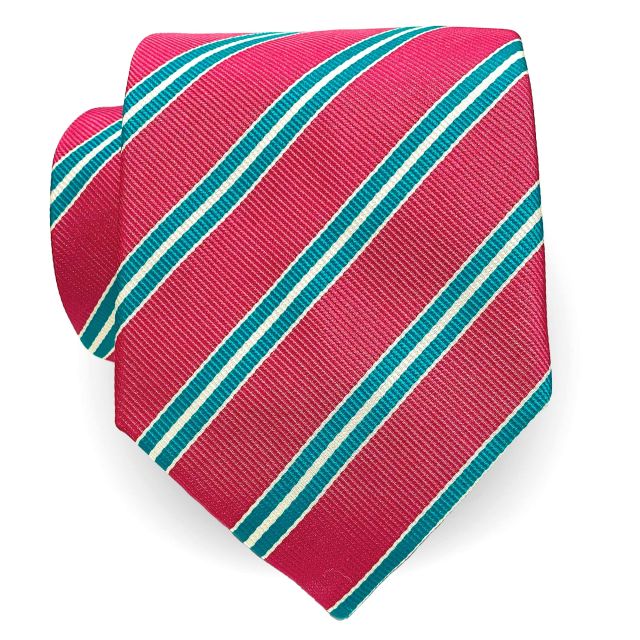 O'Connell's Silk Stripe Necktie - Fuchsia with Aqua & White (102860)