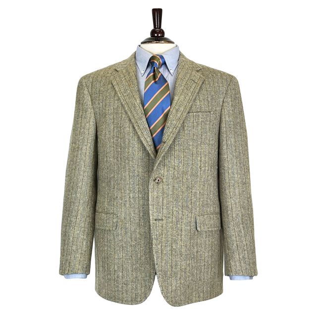 O'Connell's Sport Coat - Magee 'Donegal Mist' Tweed - Broken Herringbone - Olive with Blue Stripe