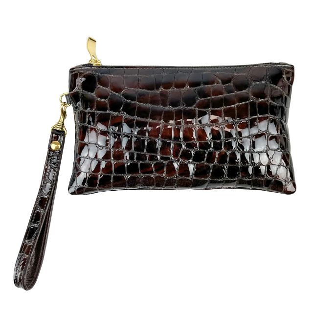 O'Connell's Women's Embossed Small Alligator Zip Clutch - Glazed Brown (64221)