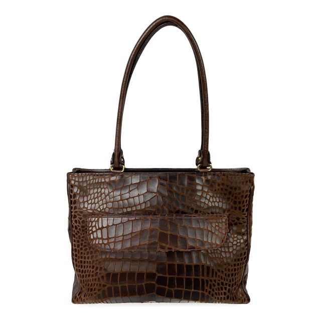 O'Connell's Women's Large Open Shoulder Bag - Gator - Dark Cognac (63905)