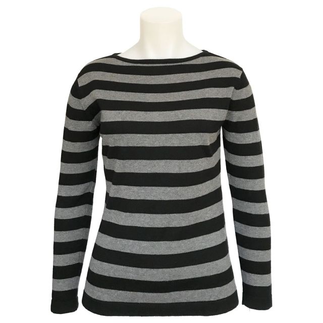 O'Connell's Women's Pima Cotton Boatneck Top - Stripe - Black & Grey (3694)