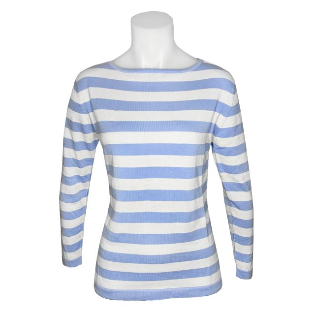 O'Connell's Women's Pima Cotton Boatneck Top - Stripe - Blue & White (3694)