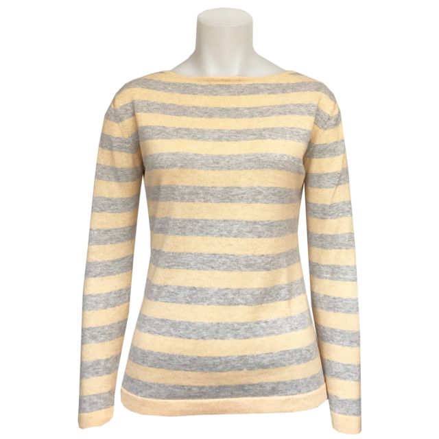O'Connell's Women's Pima Cotton Boatneck Top - Stripe - Yellow & Silver (3694)