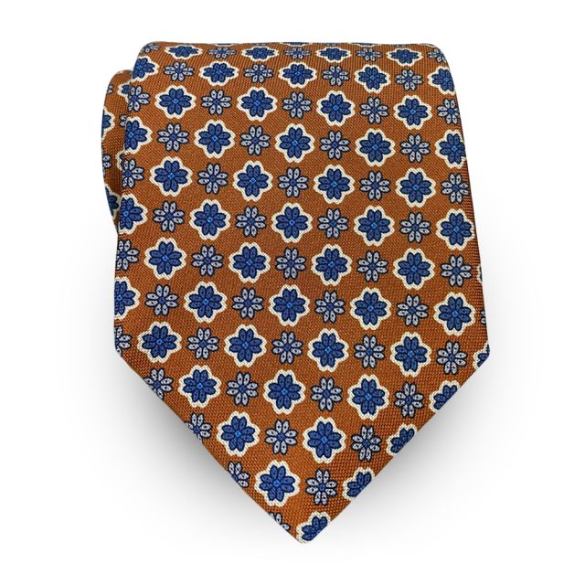 Robert Jensen Silk Crepe Print Necktie - Florets -  Rust (115177)