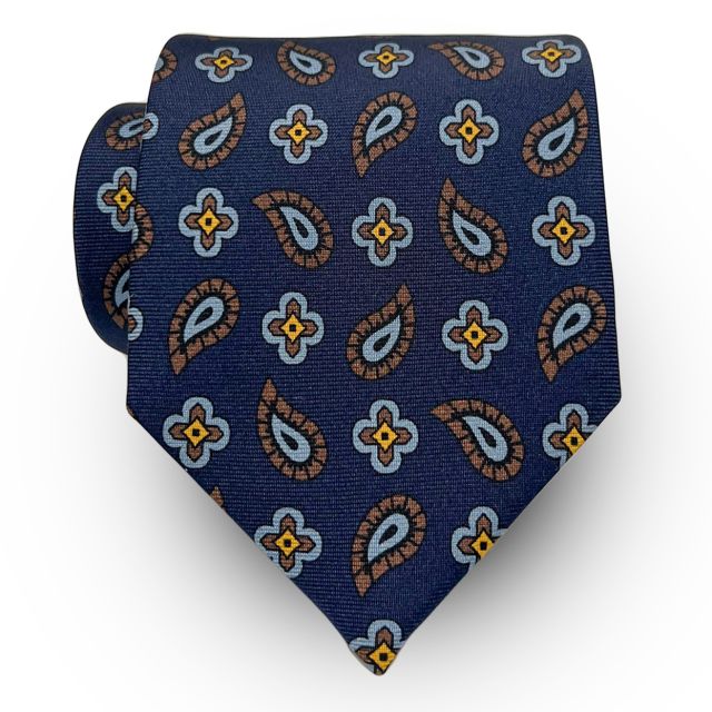 Seaward & Stearn English Printed Silk Tie - Teardrops - Navy (105029)