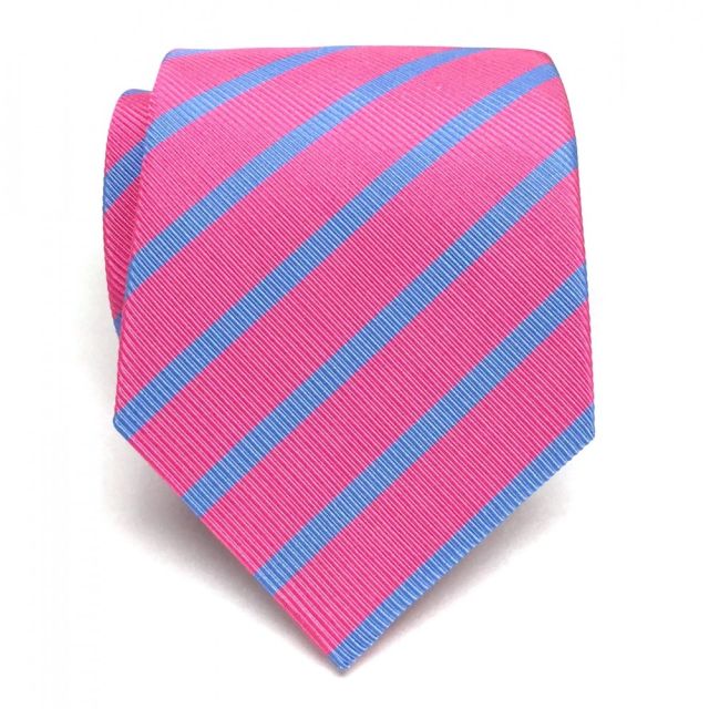 Seaward & Stearn English Silk & Cotton Mogador Twill Tie - Hot Pink & Sky (90214)