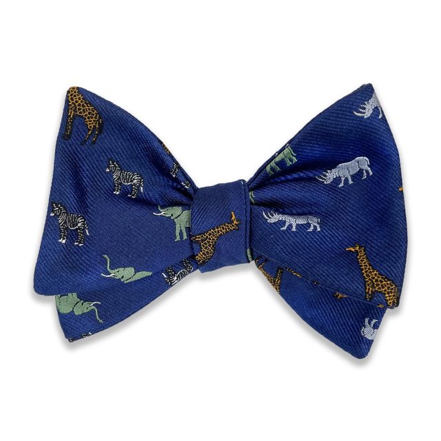 Seaward & Stearn English Woven Silk Bow Tie - Safari Animals - Blue (116106)