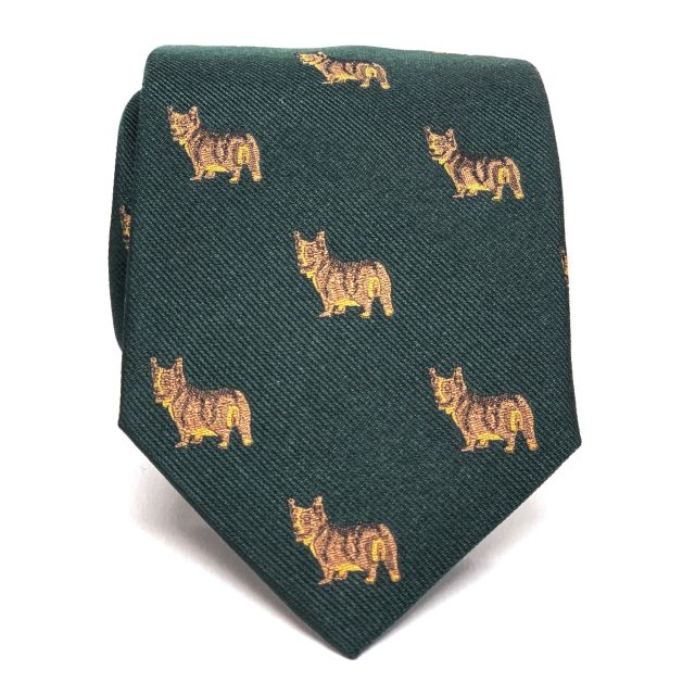 Seaward & Stearn English Woven Silk Club Tie - Corgis - Green (093282)