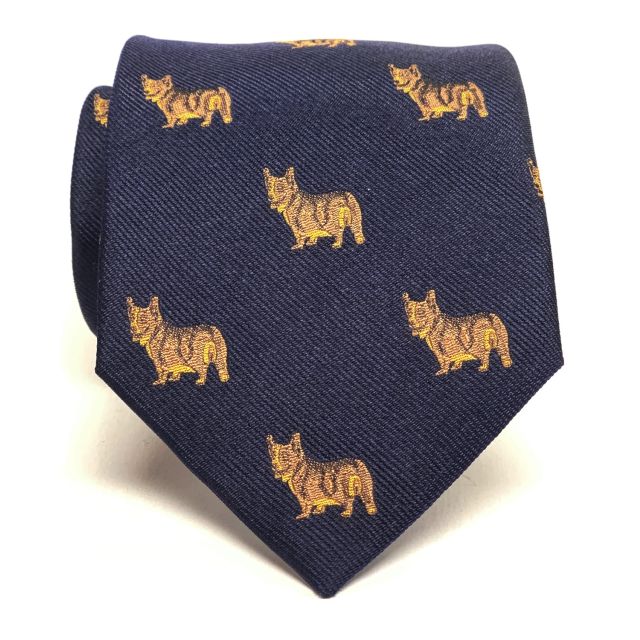 Seaward & Stearn English Woven Silk Club Tie - Corgis - Navy (093280)