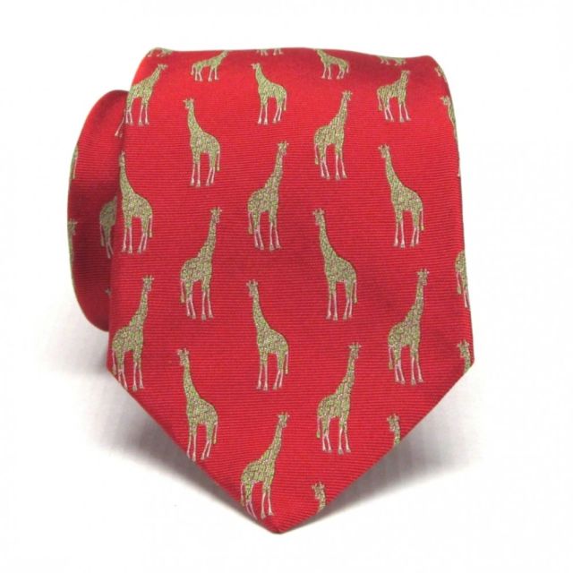 Seaward & Stearn English Woven Silk Club Tie - Giraffes - Red (70915)