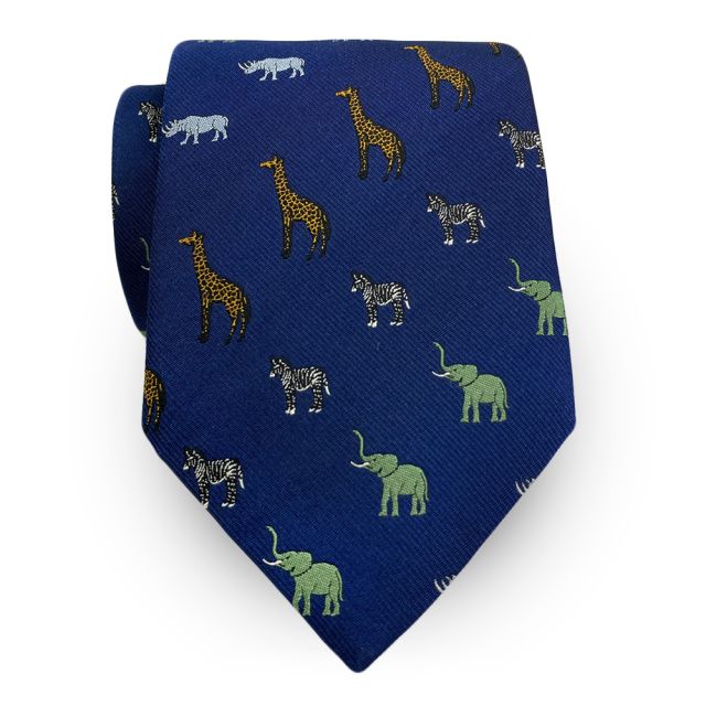 Seaward & Stearn English Woven Silk Club Tie - Safari Animals - Blue (115894)