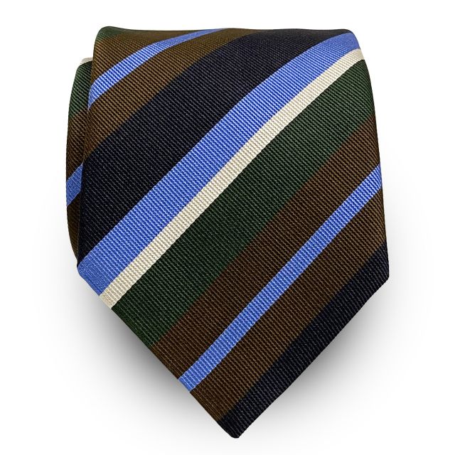 Seaward & Stearn English Woven Silk Tie - Multi Stripe - Navy, Brown, Green & Sky (108683)