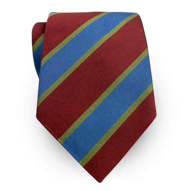 Seaward & Stearn English Woven Silk Tie - Thick Stripe - Dark Red, Baltic Blue & Olive (115900)