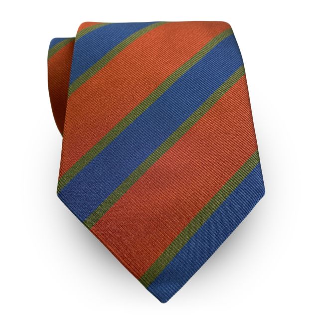 Seaward & Stearn English Woven Silk Tie - Thick Stripe - Terracotta, Baltic Blue & Olive (115901)