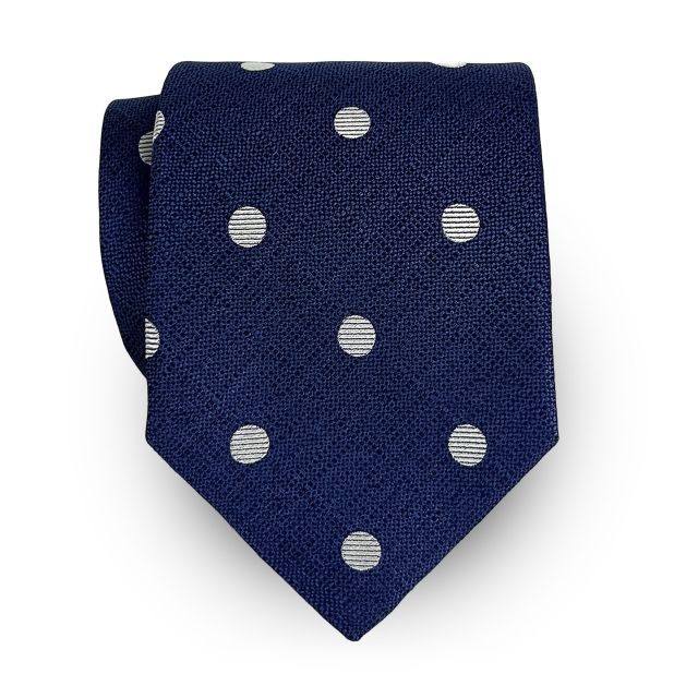 Seaward & Stearn English Woven Tussah Silk Tie - Blue with White Dots (118920)