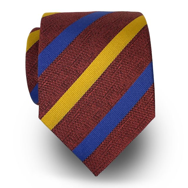 Seaward & Stearn English Woven Tussah Silk Tie - Rust with Gold & Royal Stripe (116770)