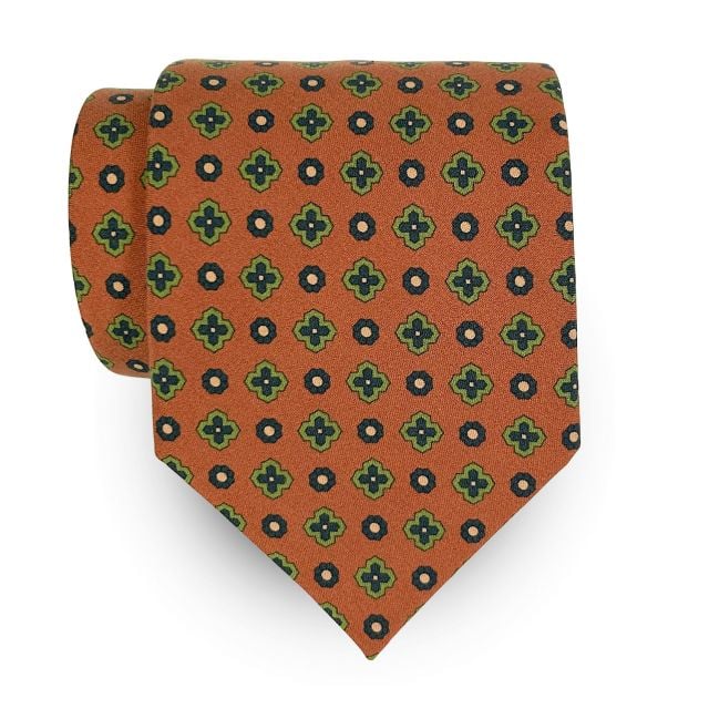 Seaward & Stearn Silk Ancient Madder Tie - Neat - Ochre with Navy & Light Olive (113428)