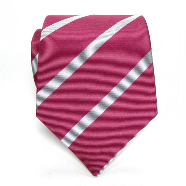 Seaward & Stearn Woven English Silk Tie - Fuchsia & White Thick Bar Stripe (84961)