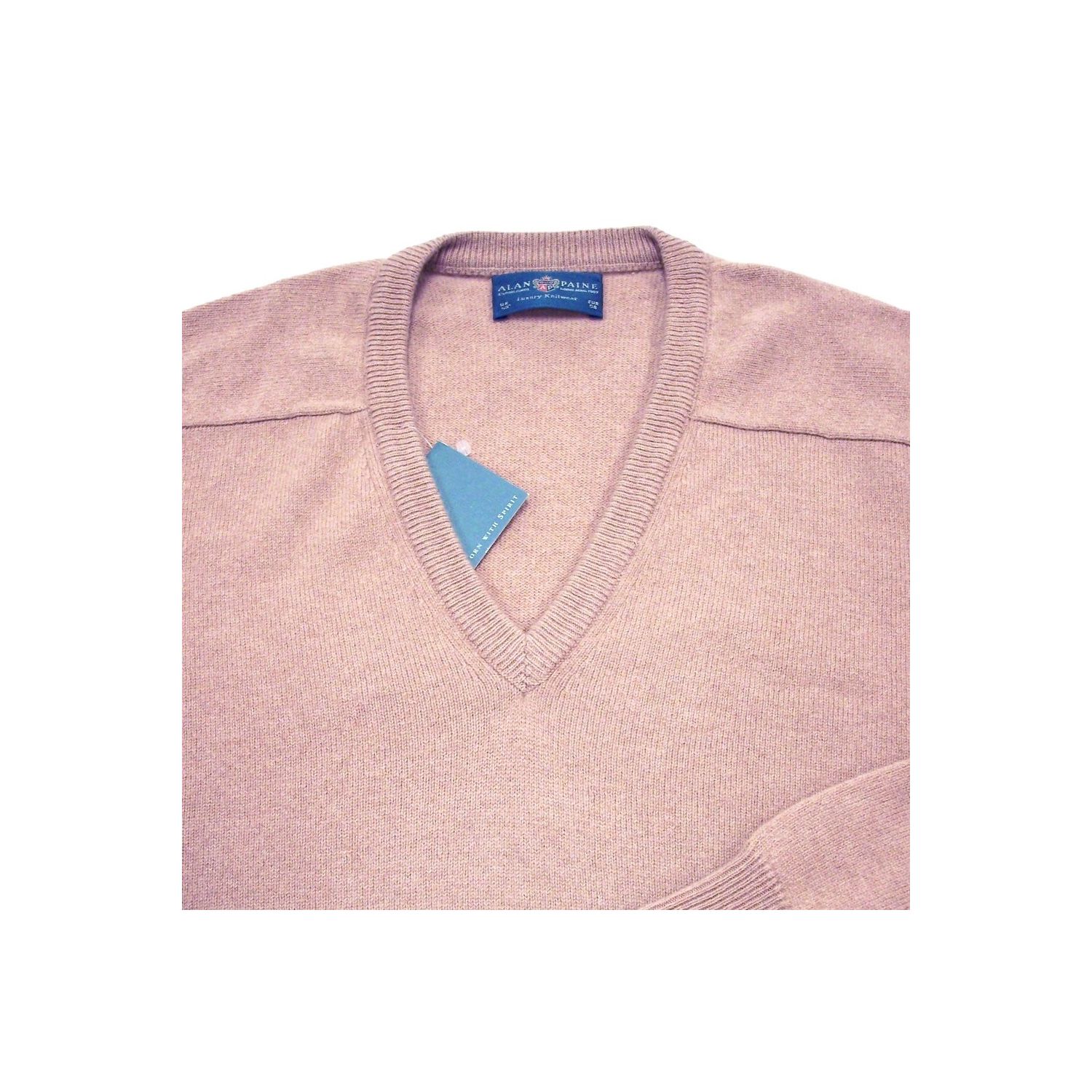 Alan Paine Lambswool V-Neck Sweater - Camel | Men's and women's