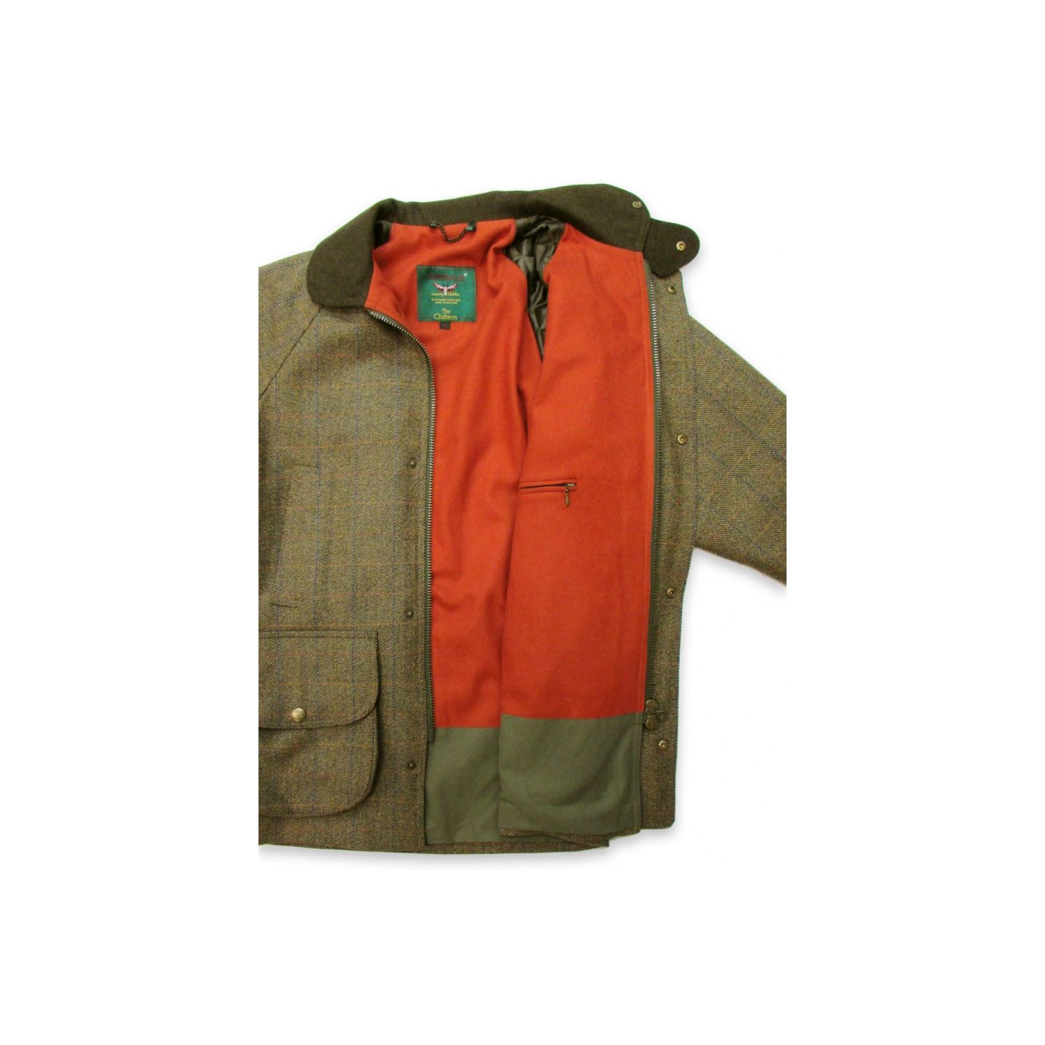 Chrysalis Chiltern Field Coat - Olive/Tan Herringbone with window 