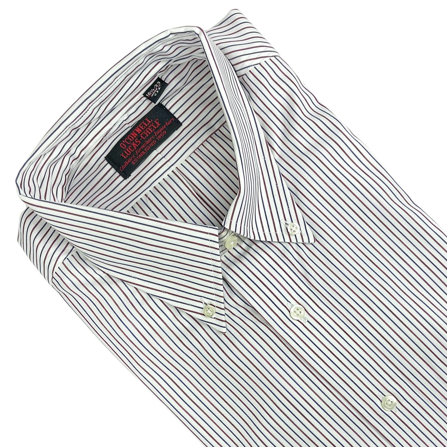 Kenneth Gordon Vintage Cotton Broadcloth Dress Shirt - Navy & Burgundy  Stripe | Men's and women's clothing