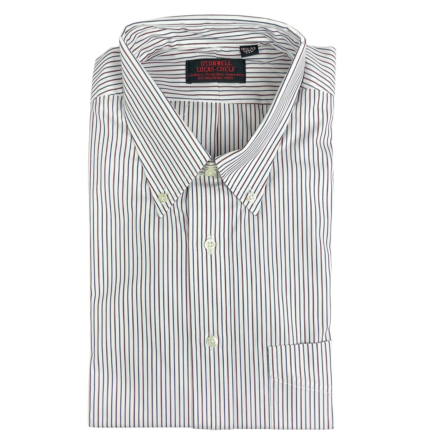 Kenneth Gordon Vintage Cotton Broadcloth Dress Shirt - Navy & Burgundy  Stripe | Men's and women's clothing