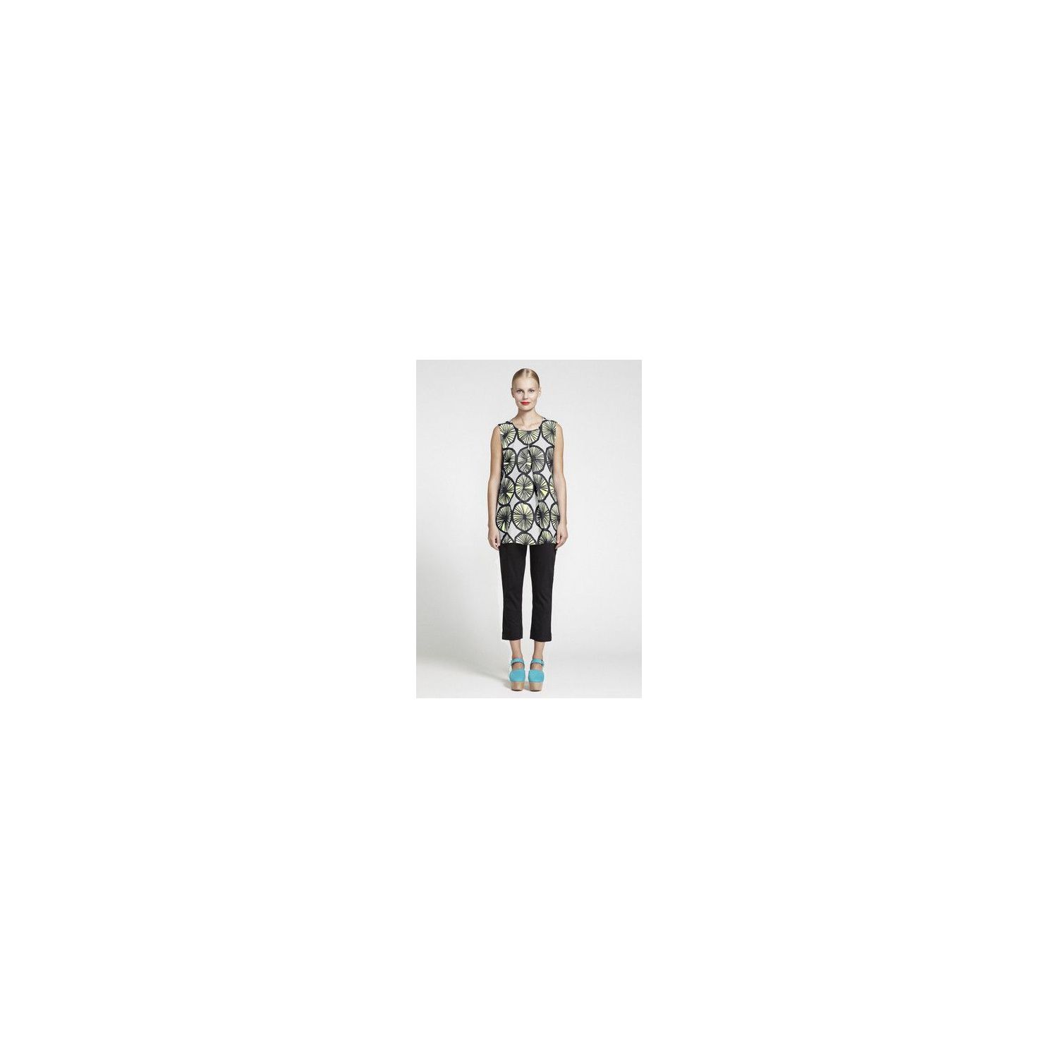 Marimekko Sitrus Linen Tunic - Lime with Light Gray & Black