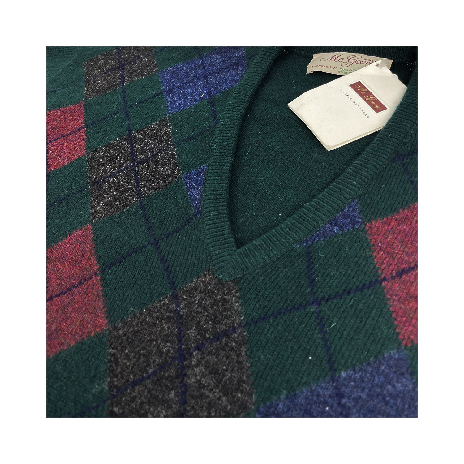 McGeorge Scottish Lambswool Intarsia V-Neck Sweater - Argyle 