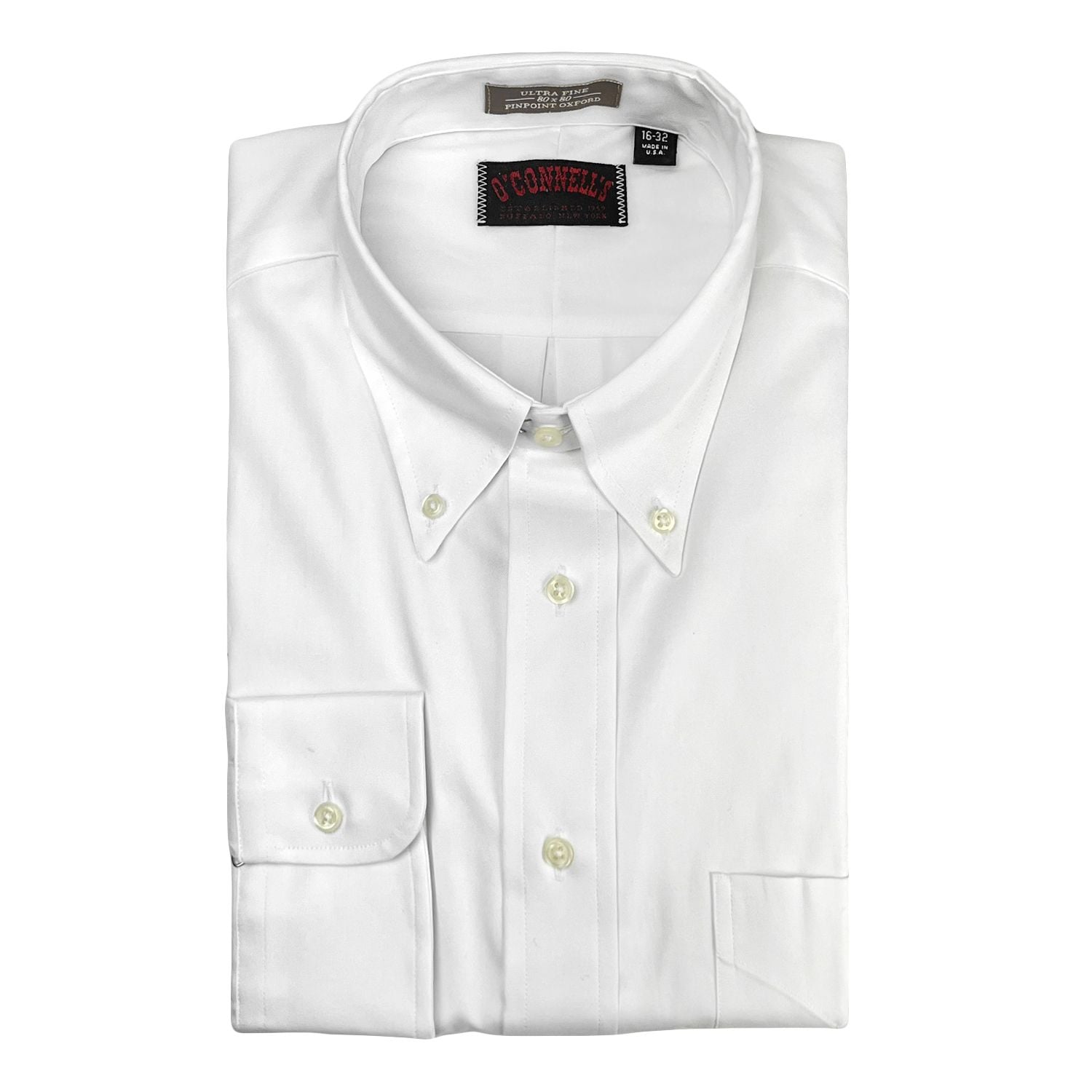 O'Connell's Button Down Dress Shirt - Pinpoint Oxford Cloth - White
