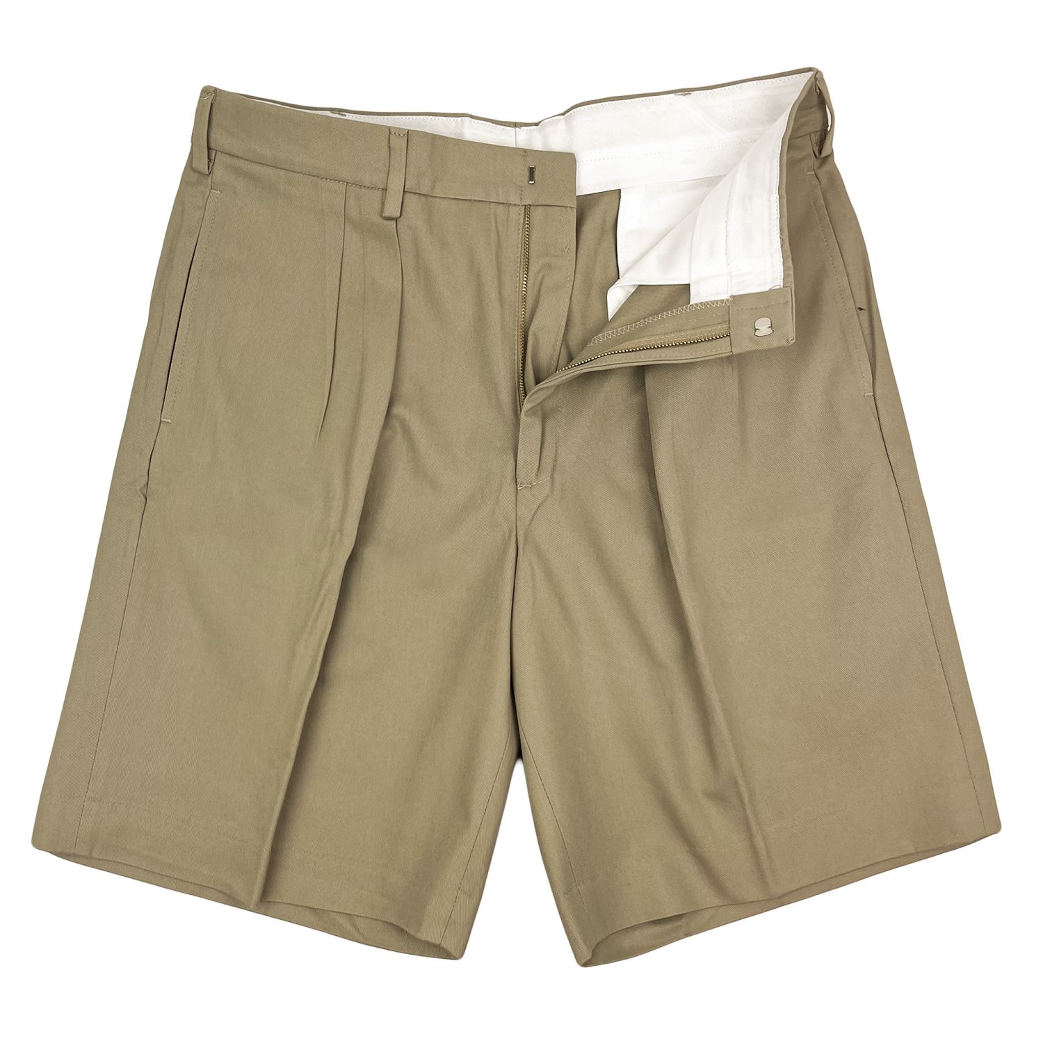 O'Connell's Pleated Front Bermuda Shorts - Cotton Twill - Khaki