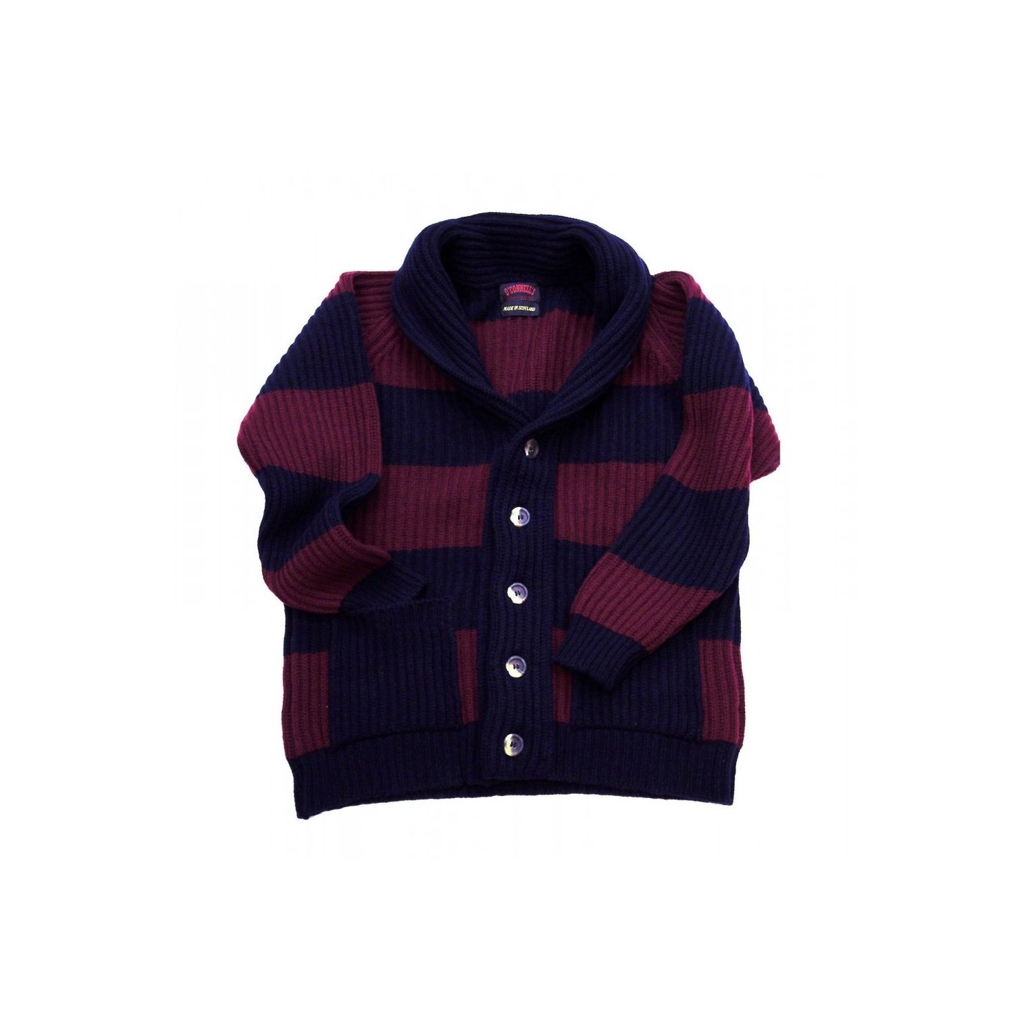 O'Connell's 8-ply Lambswool Cardigan - Navy & Burgundy Stripe
