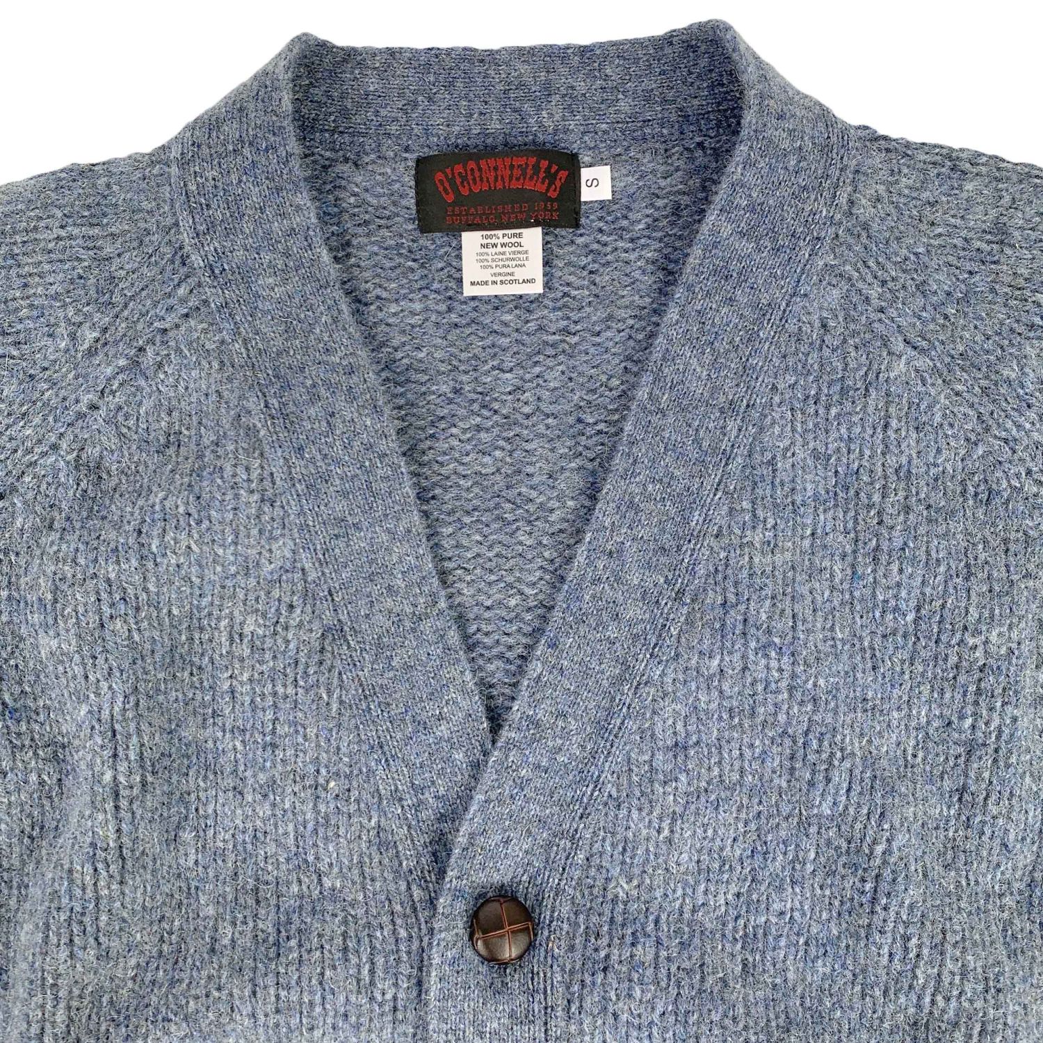 O'Connell's Chunky Scottish Shetland Wool Cardigan - Blue Grey