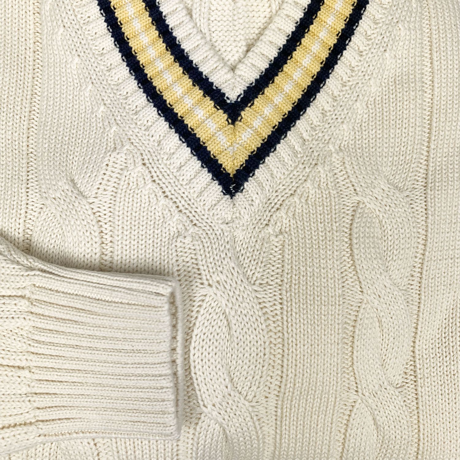 O'Connell's Cotton Cricket Sweater - Cream with Navy & Yellow