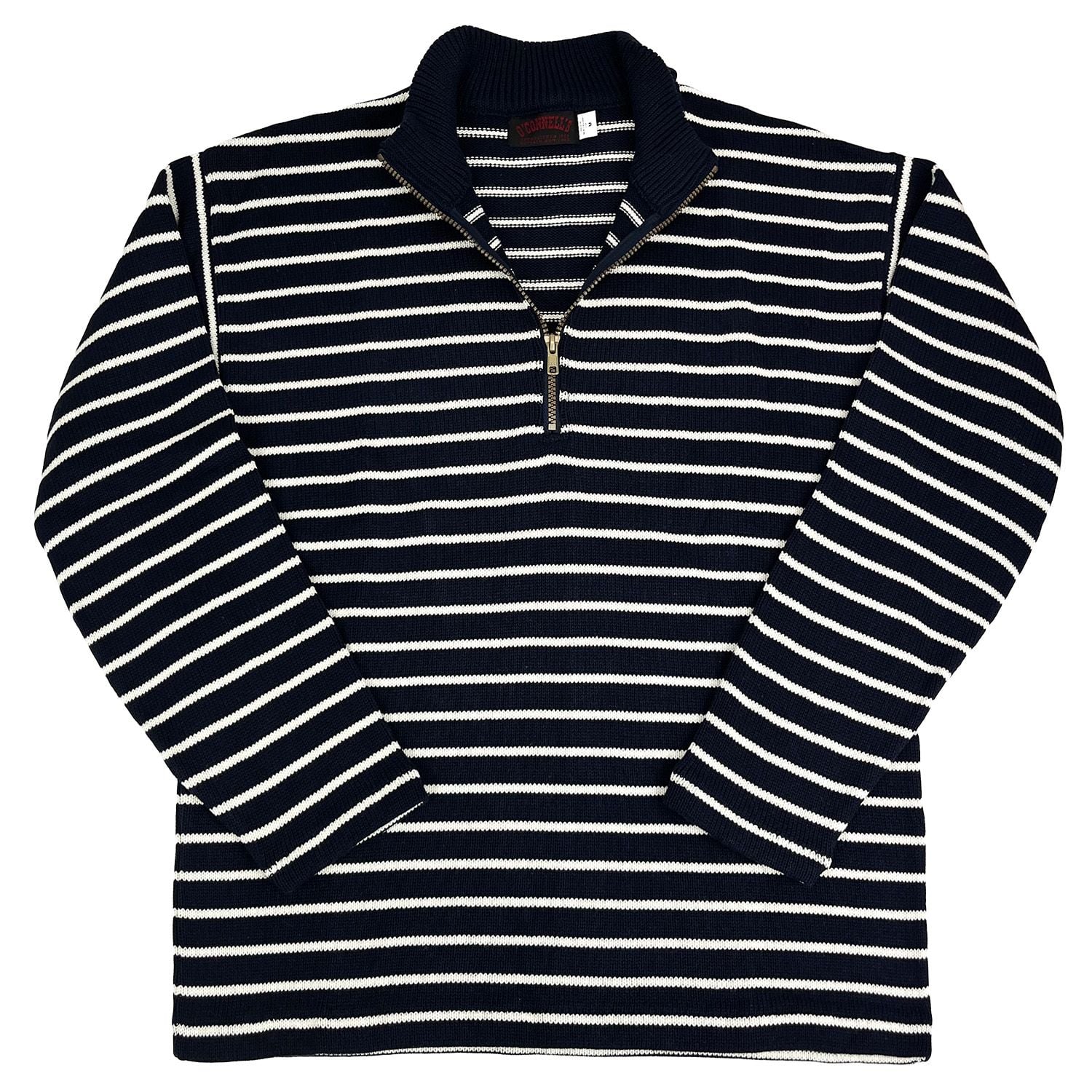 O'Connell's Cotton Quarter Zip Sweater - Navy & White Stripe