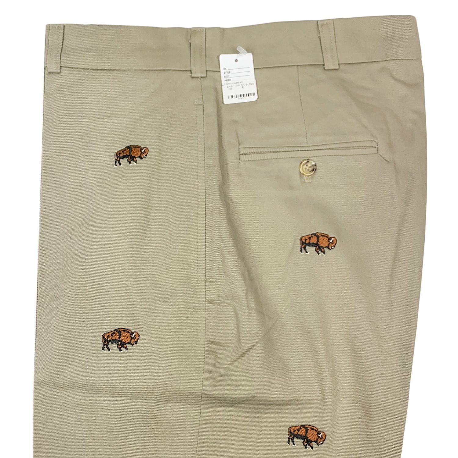 O'Connell's Embroidered Cotton Twill Trousers - Buffalos on Khaki