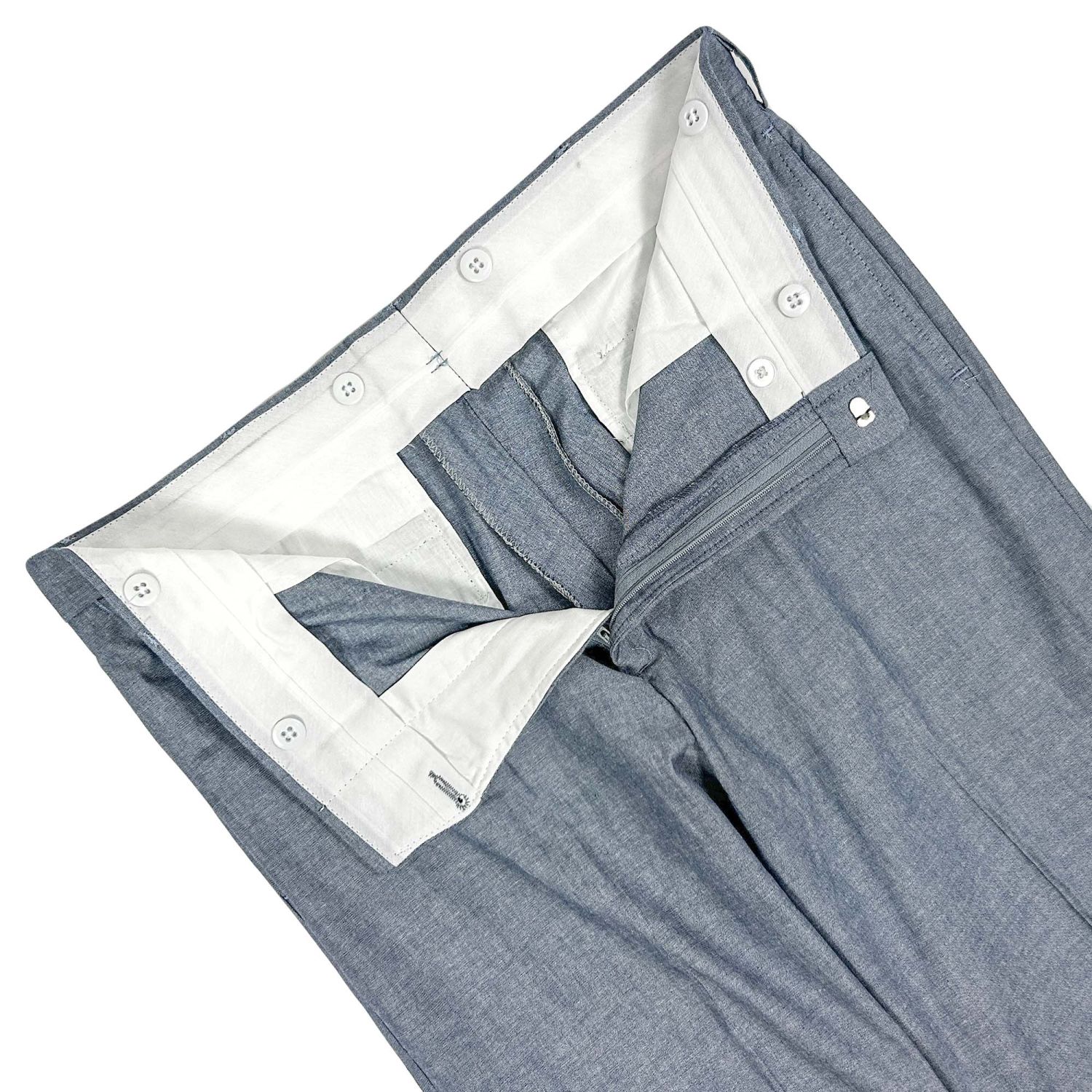 O'Connell's Plain Front Cotton Chambray Trousers - Navy | Men's