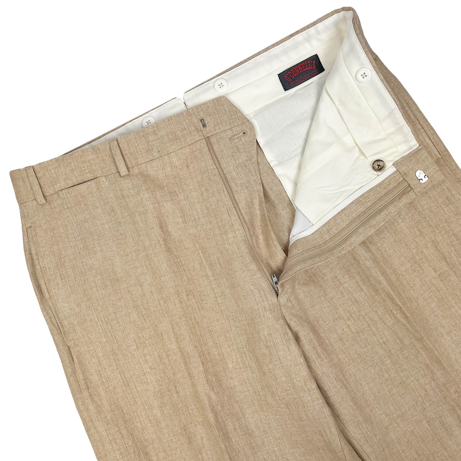 O'Connell's plain front Delave Linen Trousers - Safari Tan | Men's