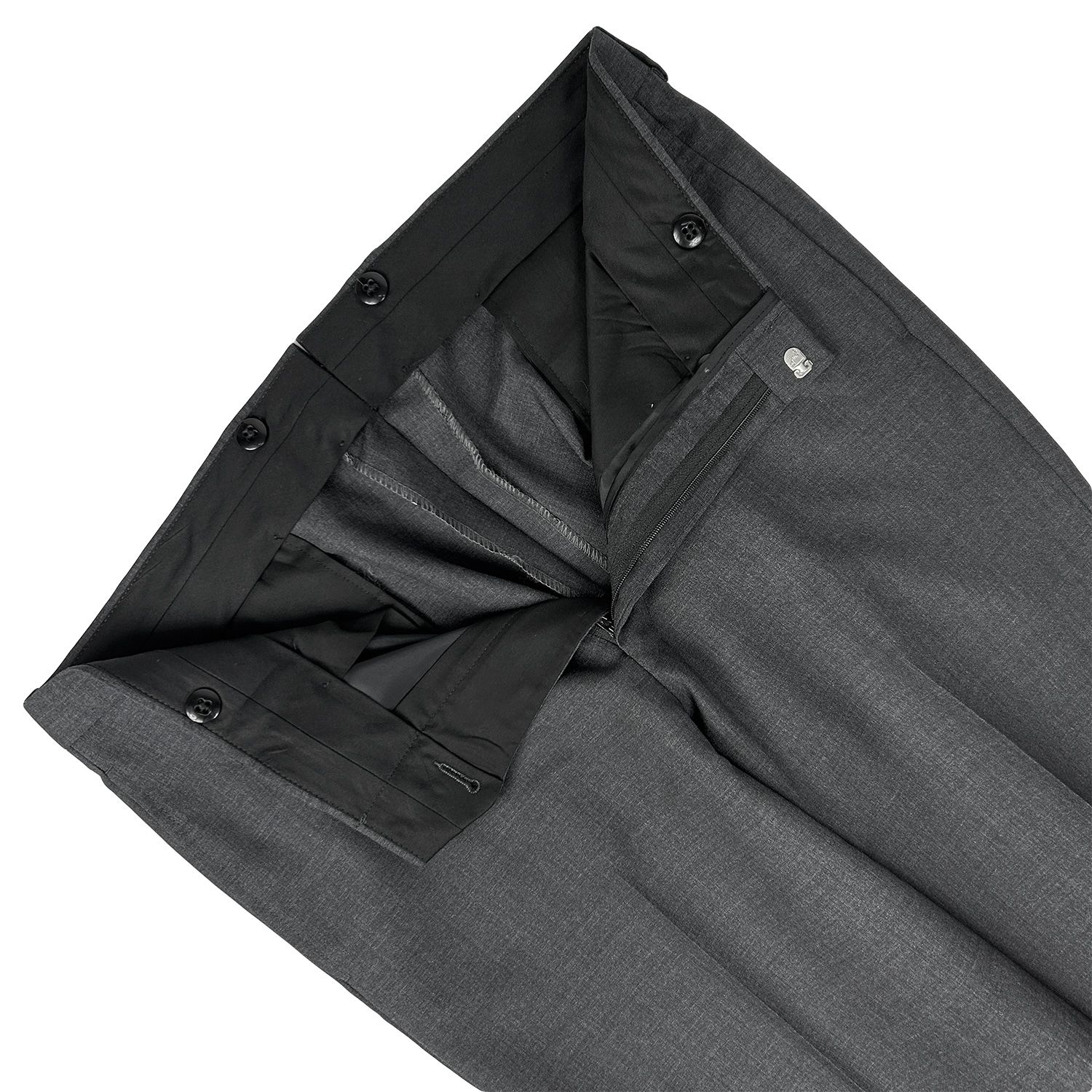 O'Connell's Plain Front Solid Worsted Wool Trousers - Charcoal